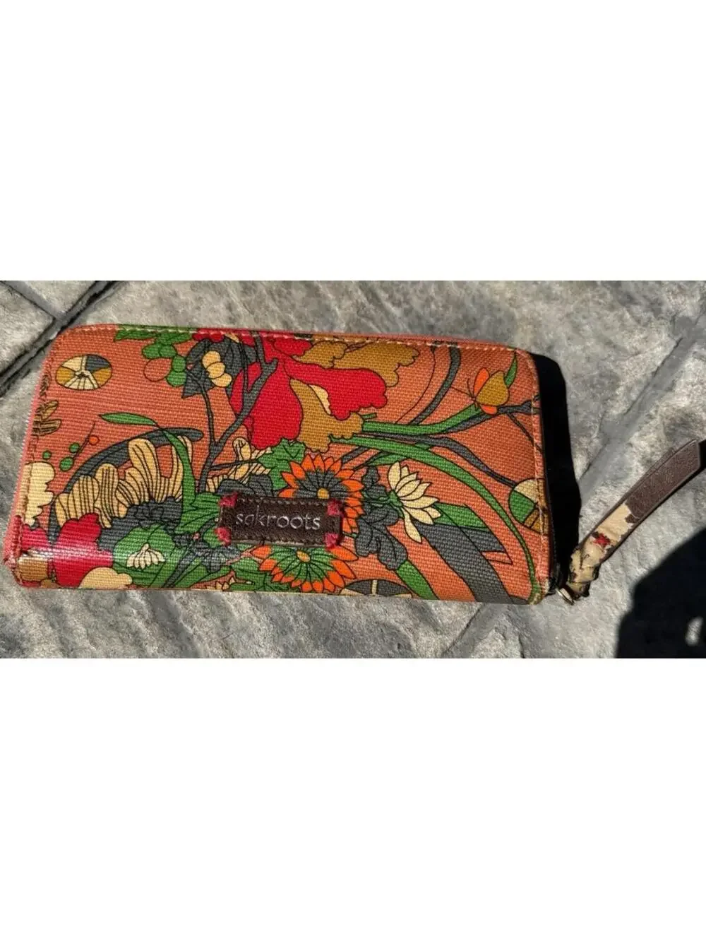 Sakroots Artist Colorful Zip Around Wallet Polyester Boho 8x4 Orange Floral CUTE